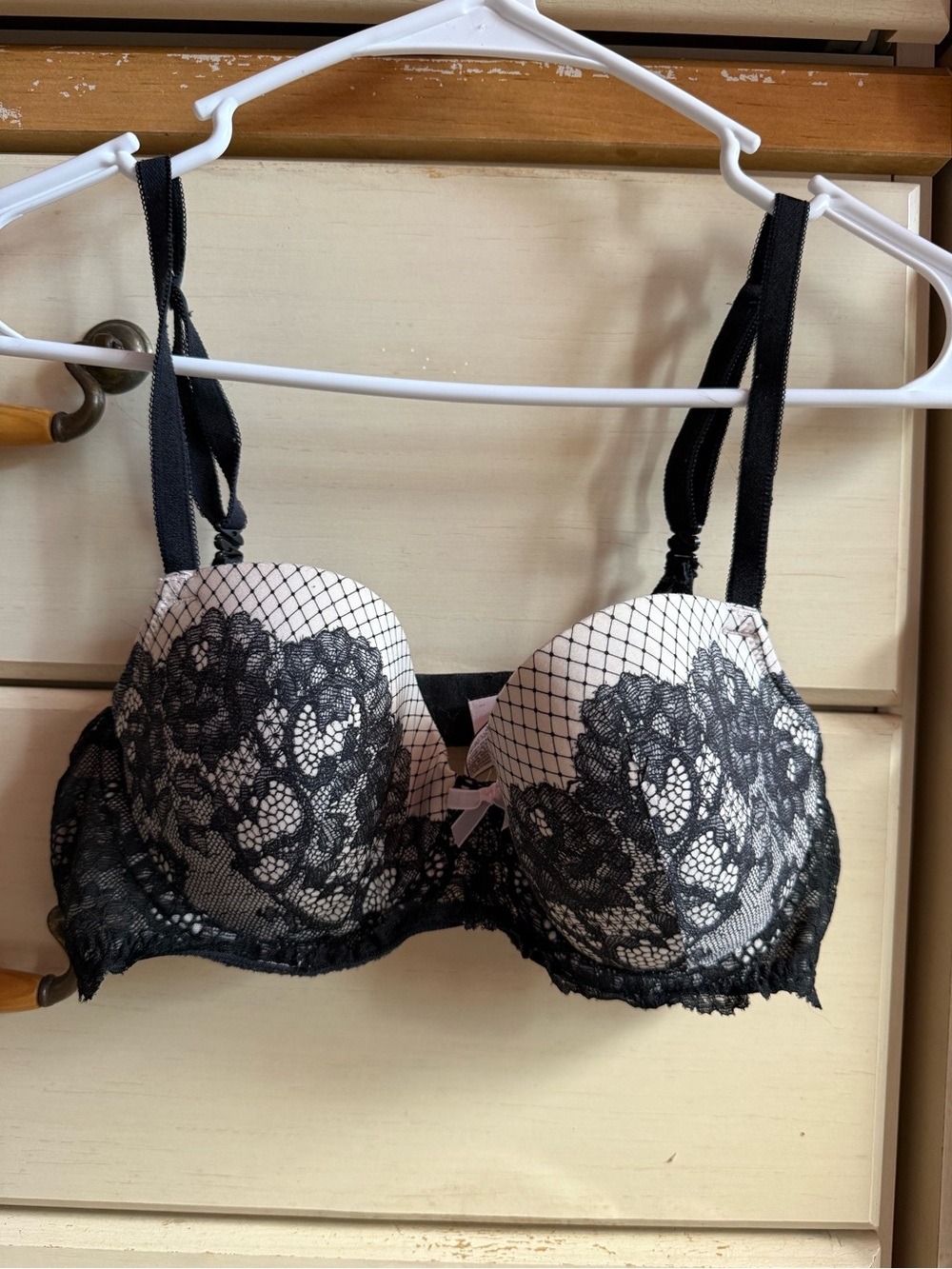 Victoria's Secret Black Lace Overlay Bra with Cream Base